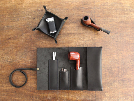 Black Leather Mini Pipe Pouch: Handmade Pocketsize Pipe Bag for 1-Pipe