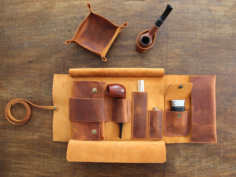 Camel Leather Pipe Pouch: Handmade Pipe Bag for 1-Pipe
