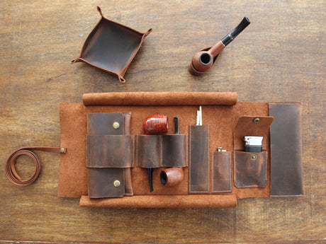 Tobacco Leather Pipe Pouch: Handmade Pipe Bag for 2-Pipes