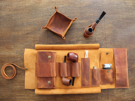 Camel Leather Pipe Pouch: Handmade Pipe Bag for 2-Pipes
