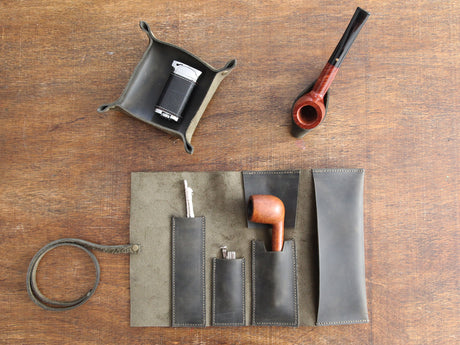 Olive Leather Mini Pipe Pouch: Handmade Pocketsize Pipe Bag for 1-Pipe