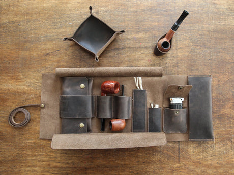 Chestnut Leather Pipe Pouch: Handmade Pipe Bag for 2-Pipes