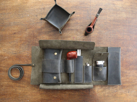 Olive Leather Pipe Pouch: Handmade Pipe Bag for 1-Pipe