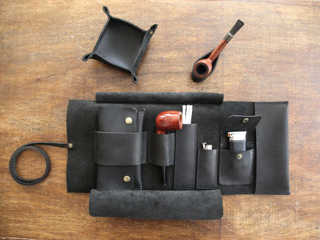Black Leather Pipe Pouch: Handmade Pipe Bag for 1-Pipe