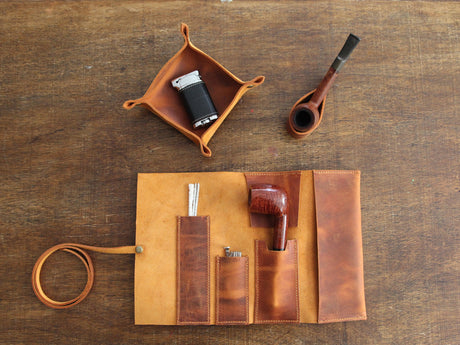 Camel Leather Mini Pipe Pouch: Handmade Pocketsize Pipe Bag for 1-Pipe