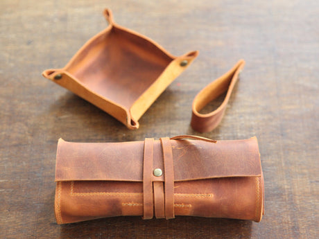 Camel Leather Pipe Pouch Full Set: Handmade Pipe Rollup Bag Complete Set For The Pipe Smoker