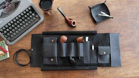 Black Leather Pipe Pouch: Handmade Pipe Bag for 3-Pipes