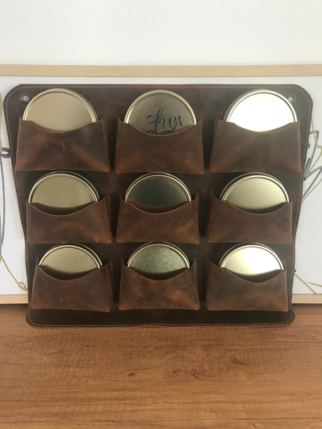 Distressed Leather Tobacco Tin Wall Rack: Handmade Rustic Tobacco Pouch Organizer For The Pipe Smoker