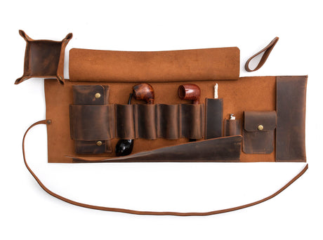Tobacco Leather Pipe Pouch: Handmade Pipe Bag for 4-Pipes
