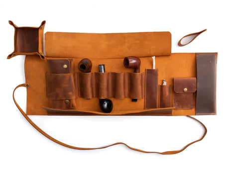 Camel Leather Pipe Pouch: Handmade Pipe Bag for 4-Pipes
