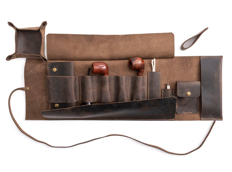 Chestnut Leather Pipe Pouch: Handmade Pipe Bag for 4-Pipes