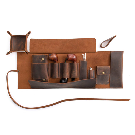 Tobacco Leather Pipe Pouch: Handmade Pipe Bag for 3-Pipes