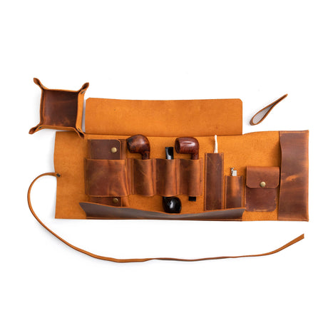 Camel Leather Pipe Pouch: Handmade Pipe Bag for 3-Pipes