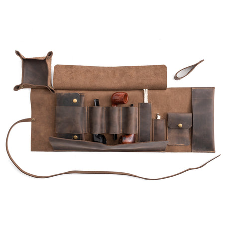 Chestnut Leather Pipe Pouch: Handmade Pipe Bag for 3-Pipes