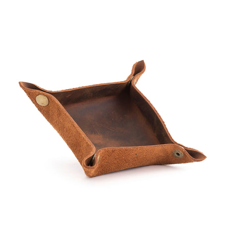 Distressed Leather Valet Tray: Handmade All-in-One Accessories Organizer