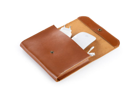 Leather Laptop Charger Organizer: Handmade Laptop Cable & Mouse Storage Case