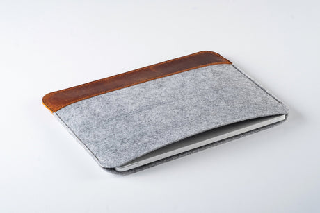 Leather & Felt MacBook Laptop Sleeve, Handmade Case for All MacBook Models and Sizes, Personalized Leather and Felt Cover