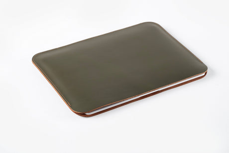 Matte Green & Tobacco Leather MacBook Laptop Sleeve, Handmade Slim Case for All MacBook Models and Sizes, MacBook Two-Tone Slim Cover