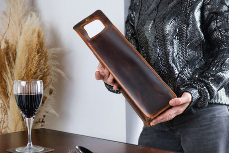 Personalized Leather Wine Holder: Handmade Custom Wine Caddy