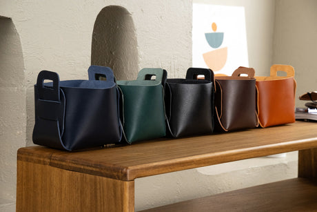Premium Leather Storage Basket: Handmade Luxury Organizer Bin
