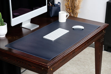 Premium Leather Navy Blue Desk Mat: Handmade Luxury 2.4mm Vegetable Tanned Desk Blotter