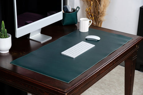 Premium Leather Green Desk Mat: Handmade Luxury 2.4mm Vegetable Tanned Desk Blotter