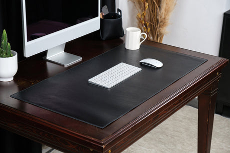 Premium Leather Black Desk Mat: Handmade Luxury 2.4mm Vegetable Tanned Desk Blotter