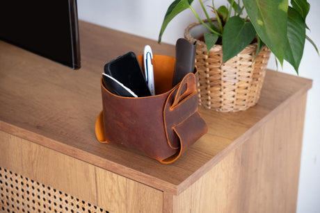 Leather Storage Basket Set: Handmade Organizer Bin Set of 3