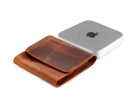 Handmade Leather Mac Mini Case: Distressed Full Grain Cowhide Organizer