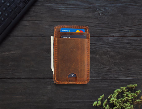 Leather Card Wallet: Handmade Minimalist Pocketsize Design Wallet