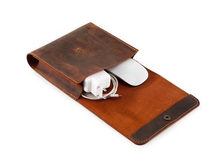 Leather Laptop Charger Organizer: Handmade MacBook Laptop Cable & Mouse Storage Case
