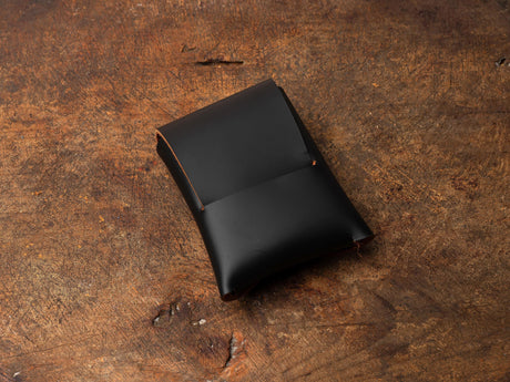 Black & Tobacco Leather Mini Wallet: Handmade Minimalist Card Holder