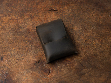Olive Leather Mini Wallet: Handmade Minimalist Pocket Wallet For Cards and Cash