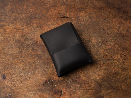 Black Leather Mini Wallet: Handmade Minimalist Pocket Wallet For Cards and Cash