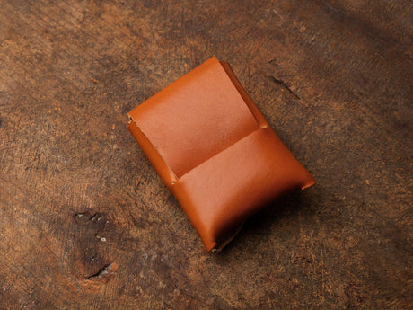 Light Tobacco Leather Mini Wallet: Handmade Minimalist Pocket Wallet For Cards and Cash
