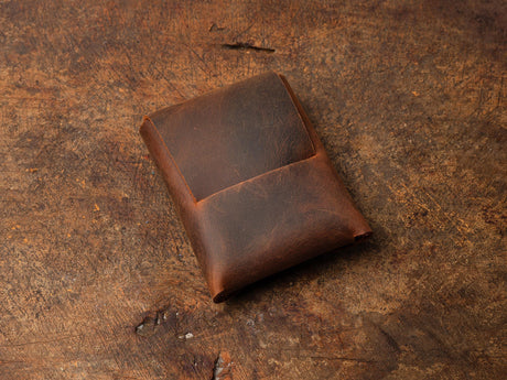 Tobacco Leather Mini Wallet: Handmade Minimalist Pocket Wallet For Cards and Cash