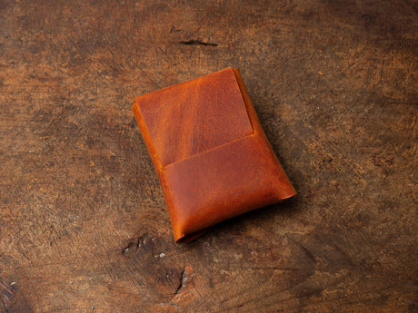 Camel Leather Mini Wallet: Handmade Minimalist Pocket Wallet For Cards and Cash