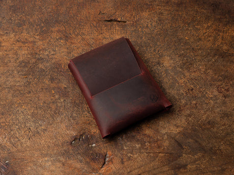 Burgundy Leather Mini Wallet: Handmade Minimalist Pocket Wallet For Cards and Cash