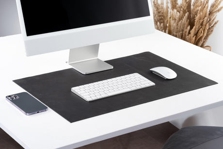 Leather Matte Black Desk Mat: Handmade 1.5 mm Distressed Desk Blotter