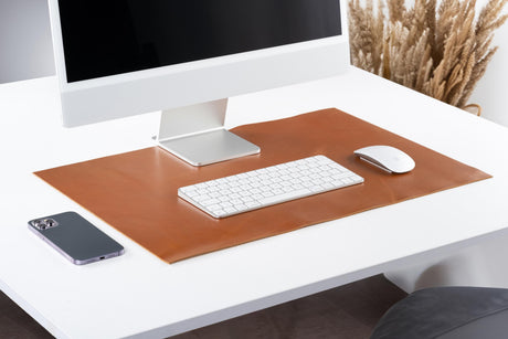 Leather Light Tobacco Desk Mat: Handmade 1.7 mm Desk Blotter For PC and Laptops