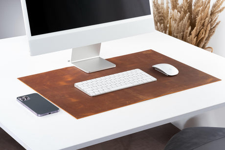 Leather Camel Desk Mat: Handmade 1.5 mm Distressed Desk Blotter