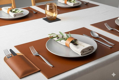 Handmade Leather Placemat Set: Personalized Dining Table Decor