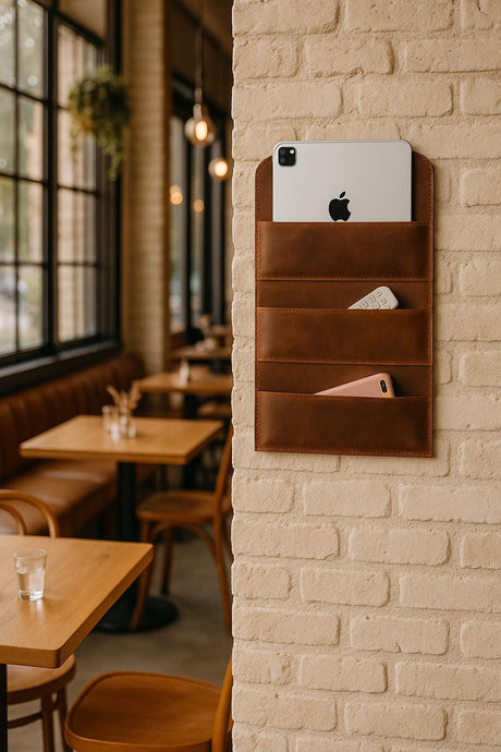 Distressed Leather Wall Organizer, Handmade Wall Rack For Cafe & Restaurants, Leather Rack For Home and Office Storage