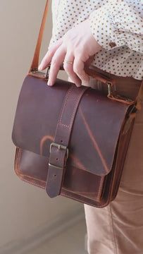 Distressed Leather 4-Pipe Messenger Bag, Handmade Pipe Shoulder Bag for 4-Pipes