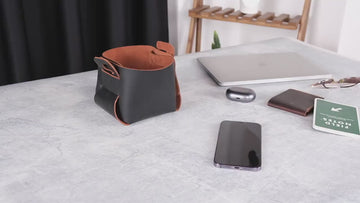 Distressed Leather Mini Storage Basket, Handmade Boho Organizer Bin, Storage Basket Bin