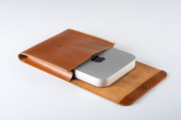 Leather Mac Mini Case, Handmade Tech Accessories Organizer, Mac Mini M1, M2 & M2 Pro Cover, Charge Cable Cords Storage Bag Travel Case