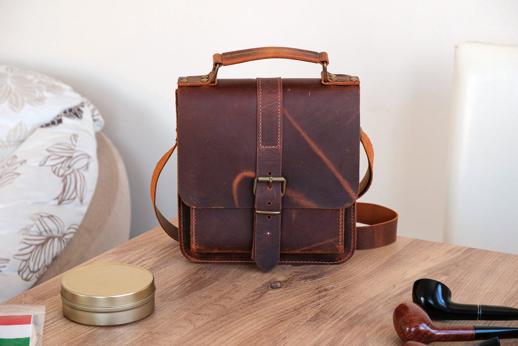 Leather 4-Pipe Messenger Bag, Handmade Shoulder Pipe Tobacco Bag, Crossbody Bag for 4-Pipes, Gift For Him, Gift For Her